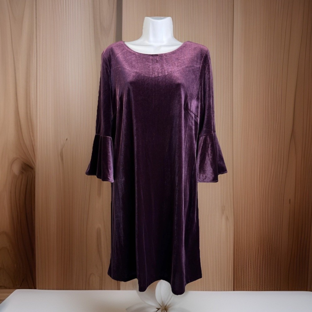 Tommy Hilfiger Wine Purple‎ Velvet Dress 12 Bell Sleeve Whimsigoth Fairy Witchy